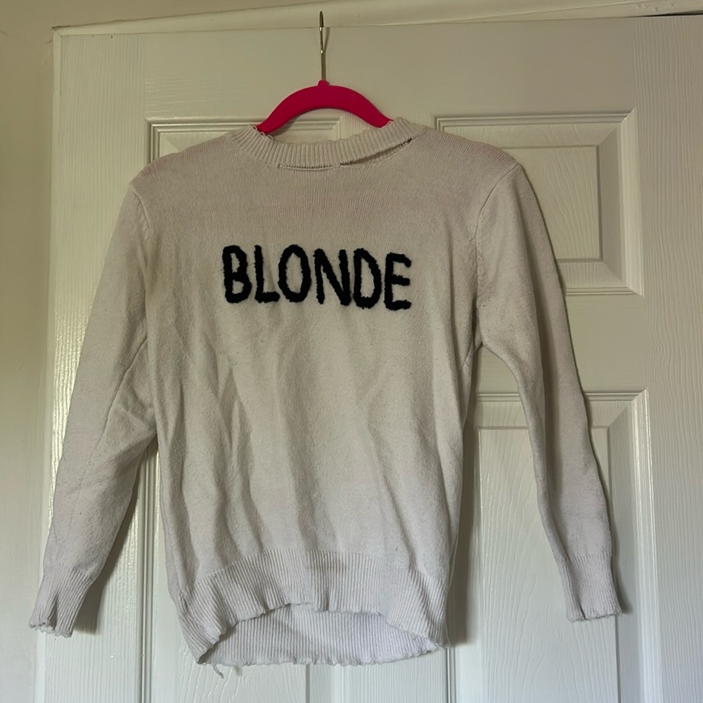 “Blonde” cream distressed sweater